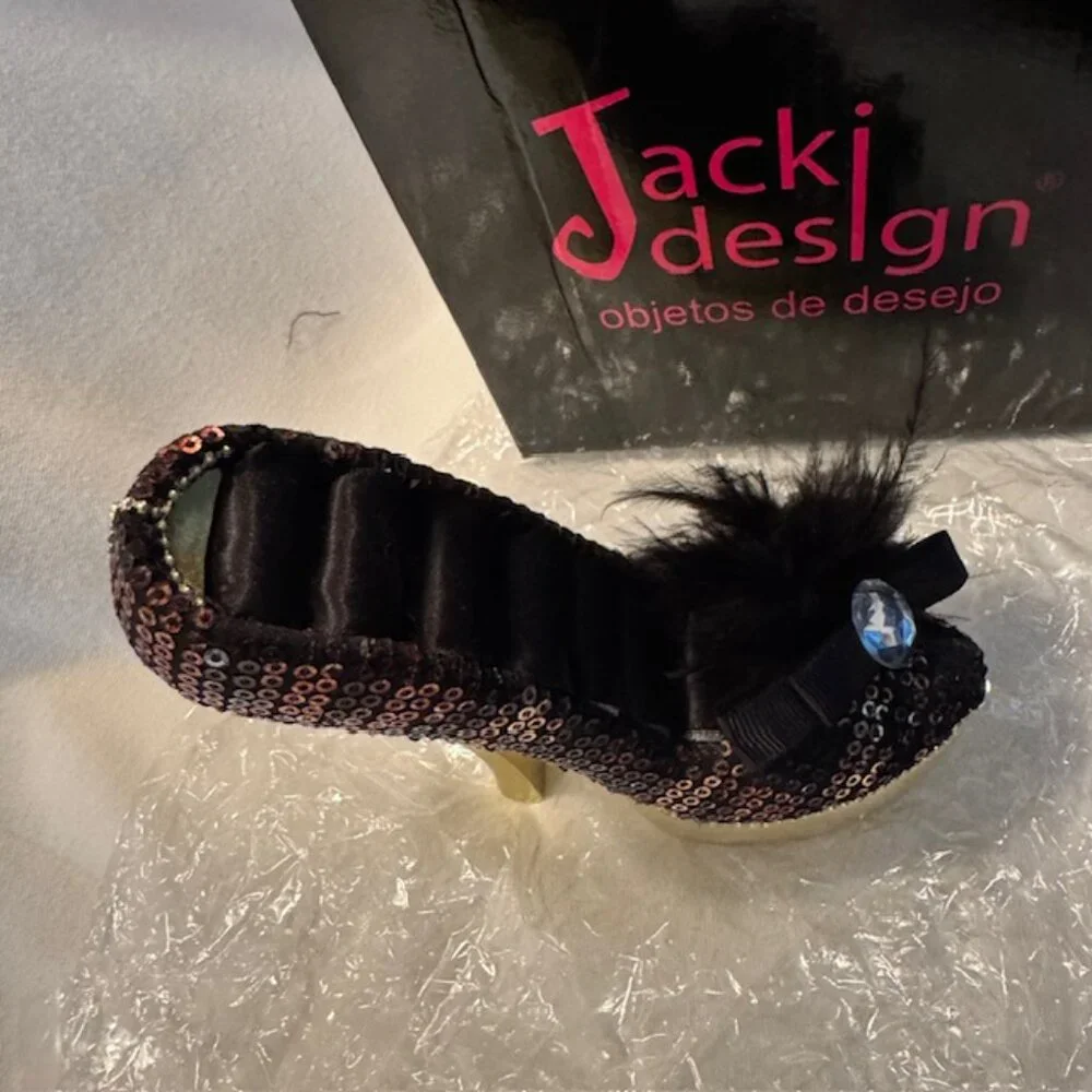Jacki Design Leopard High Heel Ring Holder w/ side compartment - Like New w/ Box